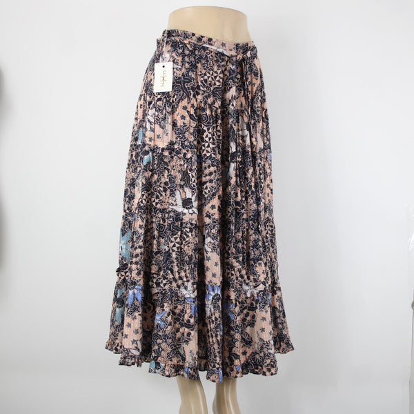 Ulla Johnson NEW $295 Foxy Couture Sz 4 Peach Navy Multi Tier Cotton Maxi Skirt