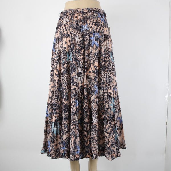 Ulla Johnson NEW $295 Foxy Couture Sz 4 Peach Navy Multi Tier Cotton Maxi Skirt