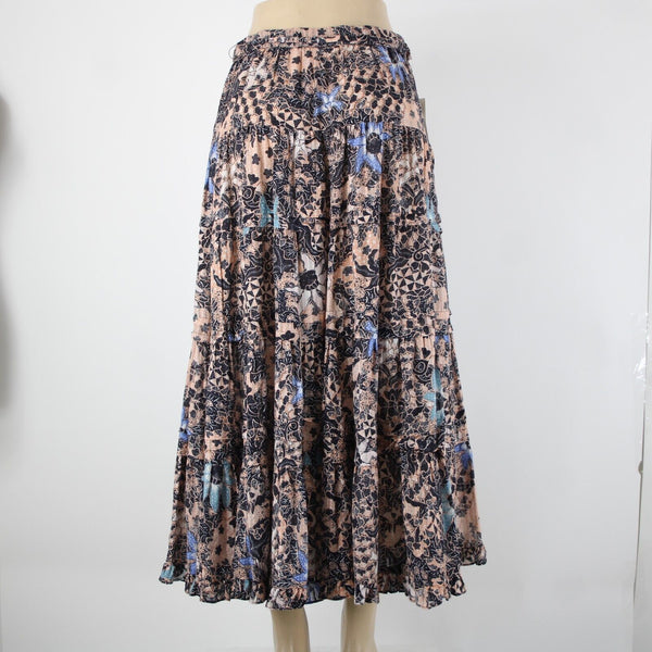 Ulla Johnson NEW $295 Foxy Couture Sz 4 Peach Navy Multi Tier Cotton Maxi Skirt