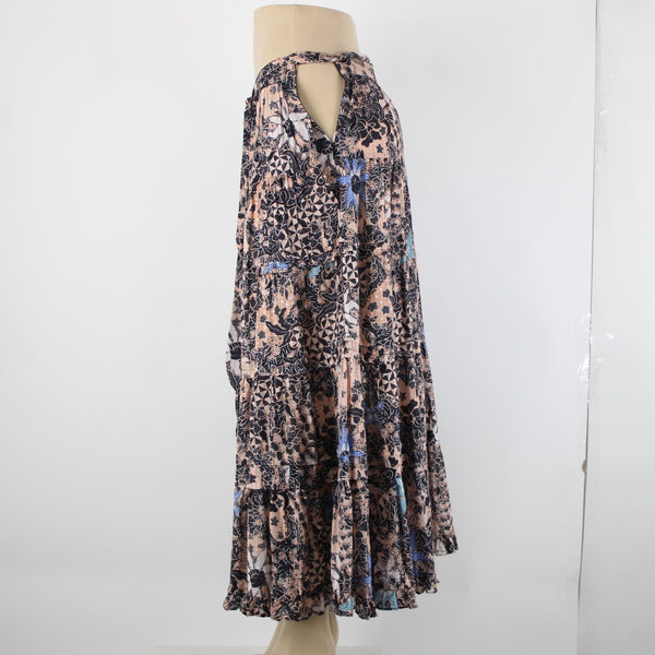 Ulla Johnson NEW $295 Foxy Couture Sz 4 Peach Navy Multi Tier Cotton Maxi Skirt