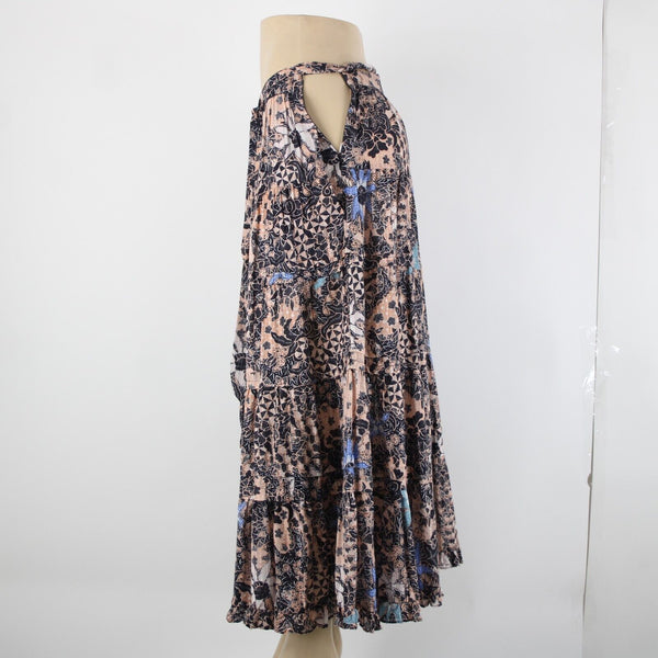 Ulla Johnson NEW $295 Foxy Couture Sz 4 Peach Navy Multi Tier Cotton Maxi Skirt