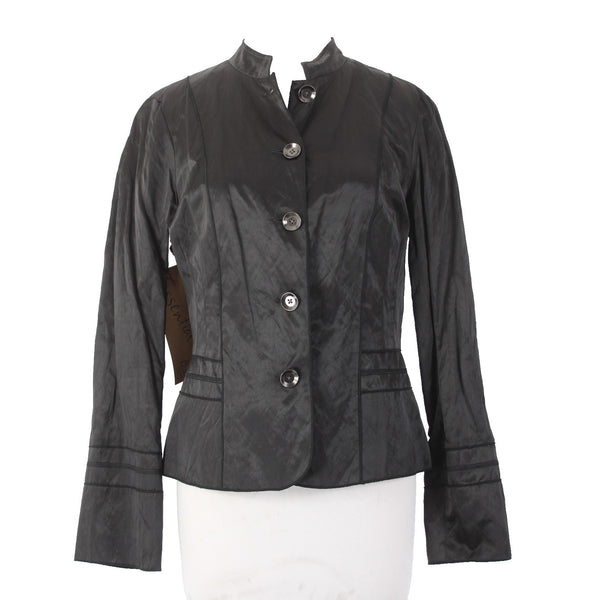 Tribal Jacket NEW $119 Sz 6 Black Buttons Collared Poly Cotton Metallic Jacket