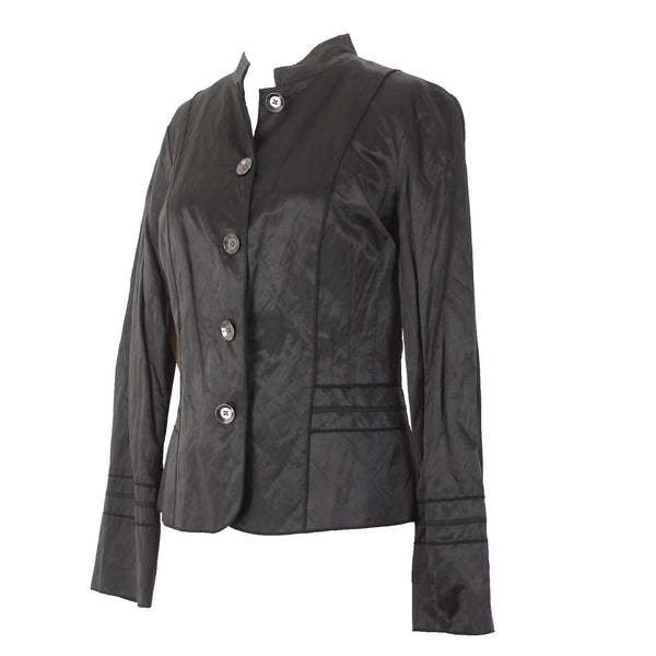 Tribal Jacket NEW $119 Sz 6 Black Buttons Collared Poly Cotton Metallic Jacket