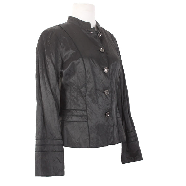 Tribal Jacket NEW $119 Sz 6 Black Buttons Collared Poly Cotton Metallic Jacket