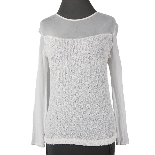 Veronica De Laurentiis Top NEW Sz M White Knit Mesh Long Sleeve Top