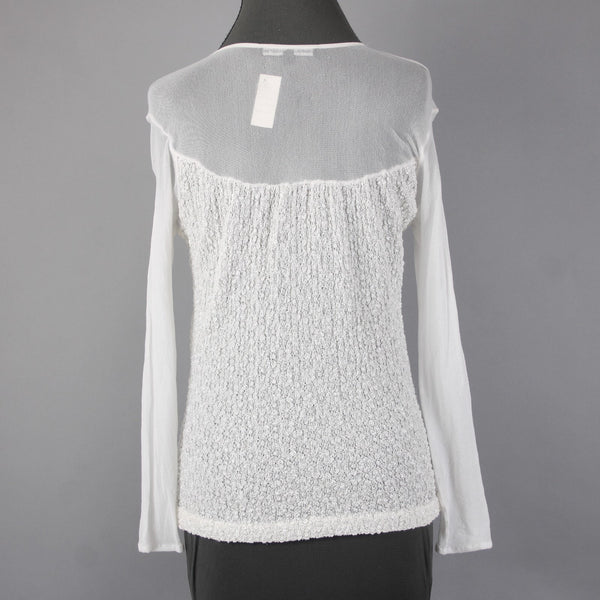 Veronica De Laurentiis Top NEW Sz M White Knit Mesh Long Sleeve Top