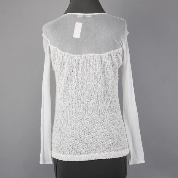 Veronica De Laurentiis Top NEW Sz M White Knit Mesh Long Sleeve Top