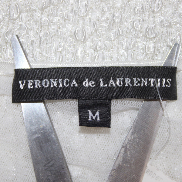 Veronica De Laurentiis Top NEW Sz M White Knit Mesh Long Sleeve Top