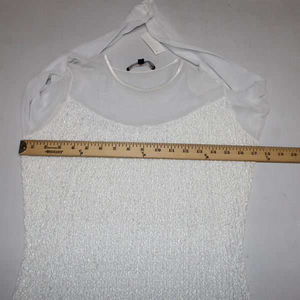 Veronica De Laurentiis Top NEW Sz M White Knit Mesh Long Sleeve Top