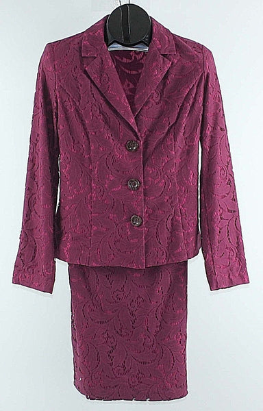 CAbi Sz 6 Purple Lace Over Lining Cotton Nylon Polyester Skirt Suit