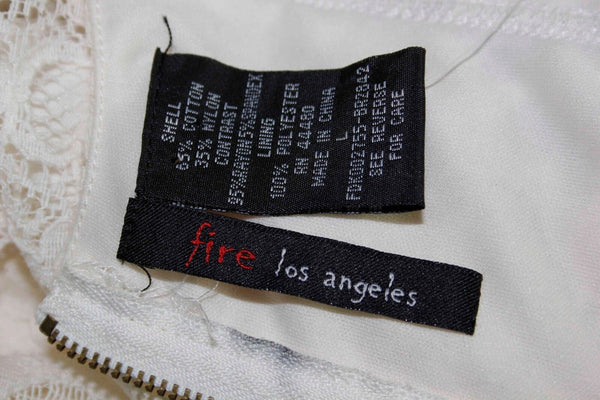 Fire NEW Sz L Cream Cotton Nylon Lace Black Pocketed Keyhole Poly Blend Dress