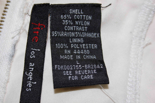 Fire NEW Sz L Cream Cotton Nylon Lace Black Pocketed Keyhole Poly Blend Dress