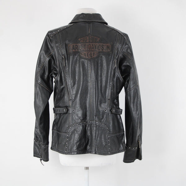 Harley Davidson NEW  Sz XL Black Collared Pockets Leather Polyester Lined Jacket
