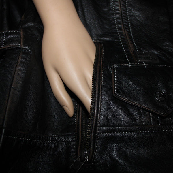 Harley Davidson NEW  Sz XL Black Collared Pockets Leather Polyester Lined Jacket