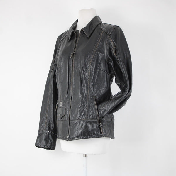 Harley Davidson NEW  Sz XL Black Collared Pockets Leather Polyester Lined Jacket