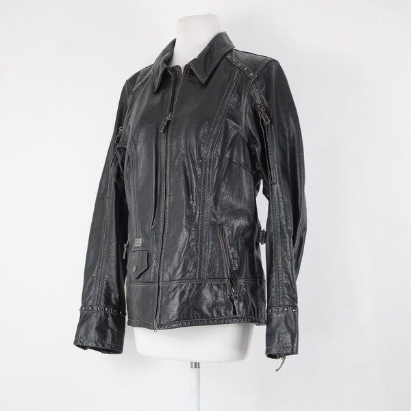 Harley Davidson NEW  Sz XL Black Collared Pockets Leather Polyester Lined Jacket