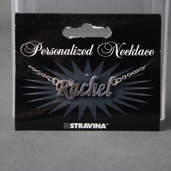 RACHEL NEW Name Silvertone Rhinestone 14.5" w 4.5" Multi Ring Ext Necklace
