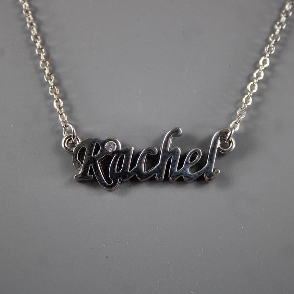 RACHEL NEW Name Silvertone Rhinestone 14.5" w 4.5" Multi Ring Ext Necklace