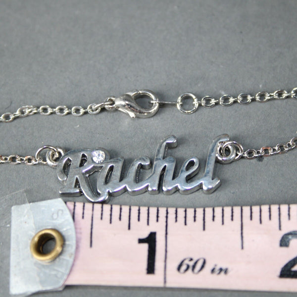 RACHEL NEW Name Silvertone Rhinestone 14.5" w 4.5" Multi Ring Ext Necklace