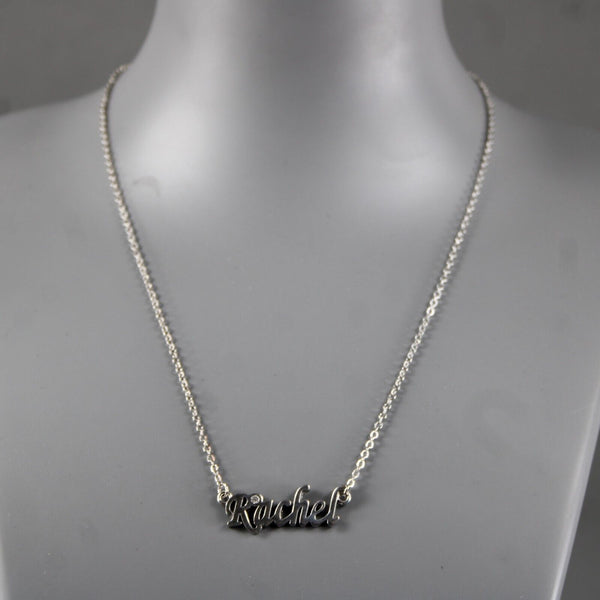 RACHEL NEW Name Silvertone Rhinestone 14.5" w 4.5" Multi Ring Ext Necklace