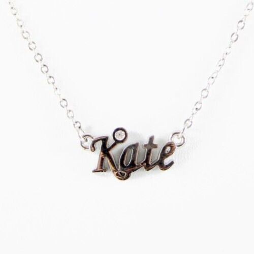 KATE Name Silvertone Rhinestone 14.5" w 4.5" Multi Ring Ext Necklace