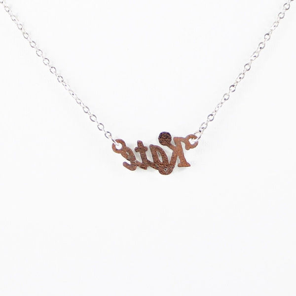 KATE Name Silvertone Rhinestone 14.5" w 4.5" Multi Ring Ext Necklace