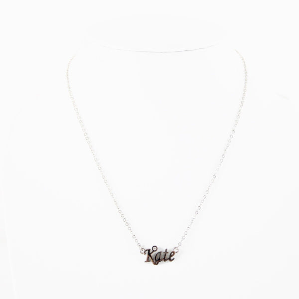 KATE Name Silvertone Rhinestone 14.5" w 4.5" Multi Ring Ext Necklace
