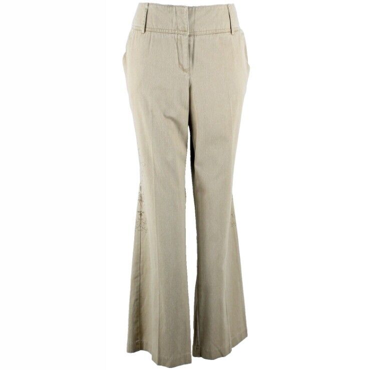 New York & Co NEW $30 Sz 12 x 31 Tan Rhinestone Detail 100% Cotton Pant