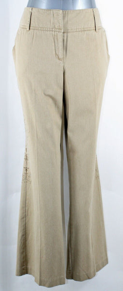 New York & Co NEW $30 Sz 12 x 31 Tan Rhinestone Detail 100% Cotton Pant