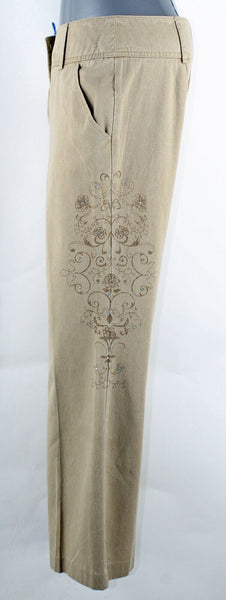 New York & Co NEW $30 Sz 12 x 31 Tan Rhinestone Detail 100% Cotton Pant