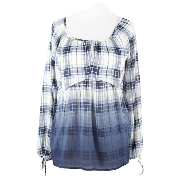 Princess Vera Wang Sz S Navy Blue Multi Ombre Plaid Pullover Poly Blend Top