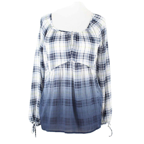 Princess Vera Wang Sz S Navy Blue Multi Ombre Plaid Pullover Poly Blend Top