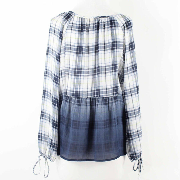 Princess Vera Wang Sz S Navy Blue Multi Ombre Plaid Pullover Poly Blend Top