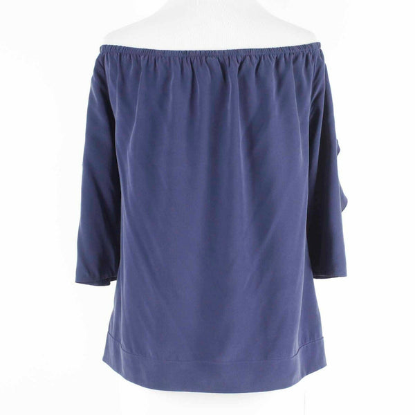 L'Agence Sz S Blue Navy Ruffle Front & Sleeves Silk Spandex Woven Top