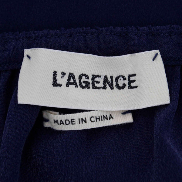 L'Agence Sz S Blue Navy Ruffle Front & Sleeves Silk Spandex Woven Top