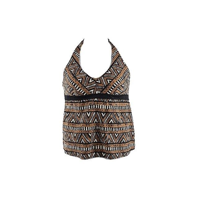 Motherhood Sz L Black Brown Cream Nylon Spandex Polyester Halter Tankini Top