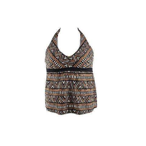 Motherhood Sz L Black Brown Cream Nylon Spandex Polyester Halter Tankini Top