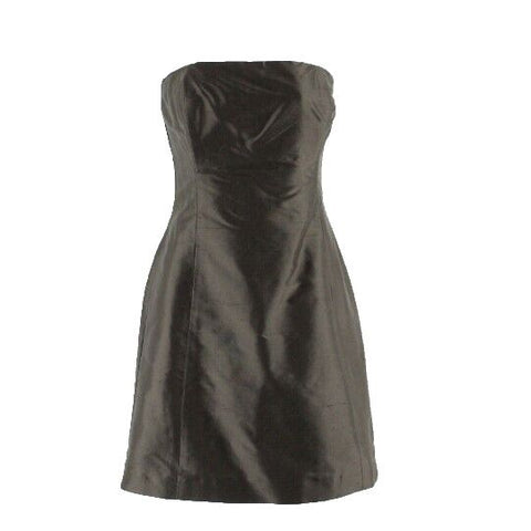 Simple Silhouettes Sz 2 12? Brown Poie de Soie Silk Strapless Fit Flare Dress