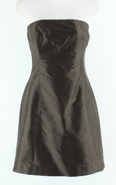 Simple Silhouettes Sz 2 12? Brown Poie de Soie Silk Strapless Fit Flare Dress