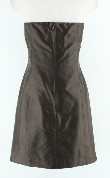 Simple Silhouettes Sz 2 12? Brown Poie de Soie Silk Strapless Fit Flare Dress