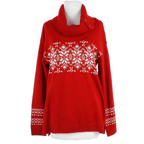 New York & Company Sz M Red White Tan Turtleneck 100% Acrylic Sweater