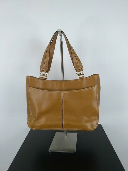 Adrienne Vittadini Sz 10 x 15 Camel Top Stitch Zip Satchel Purse