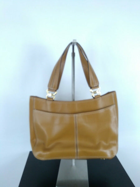 Adrienne Vittadini Sz 10 x 15 Camel Top Stitch Zip Satchel Purse