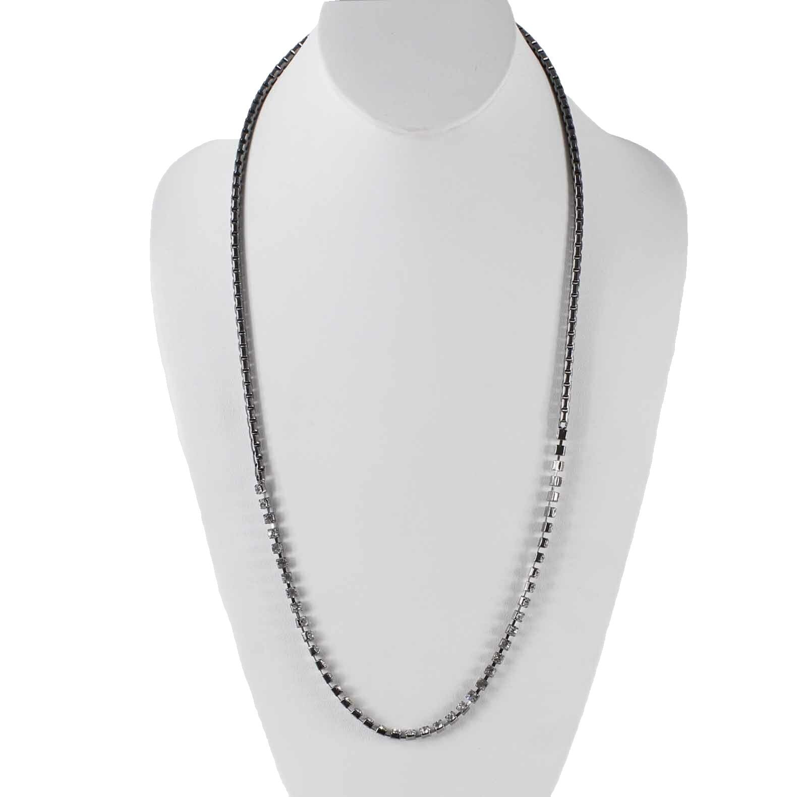 J Crew Sz 33 inch Silvertone Mixed Media Chain Rhinestone Segment Necklace