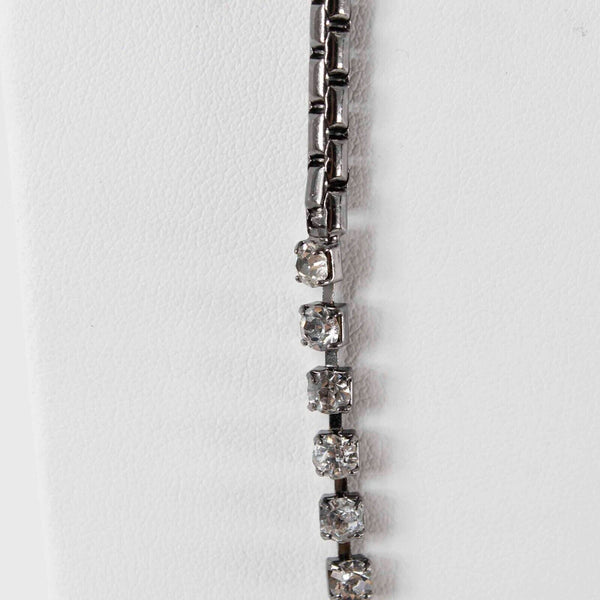 J Crew Sz 33 inch Silvertone Mixed Media Chain Rhinestone Segment Necklace