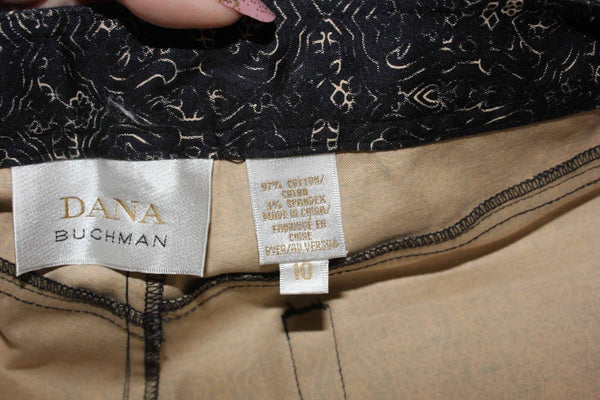 Dana Buchman Sz 10 x 29 Navy Tan Print Cotton Blend 5 Pocket Pant