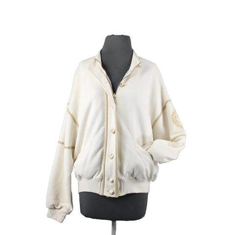 St John Sportswear VTG Sz L Cream Gold Lined Collar Cotton Viscose Rayon Jacket