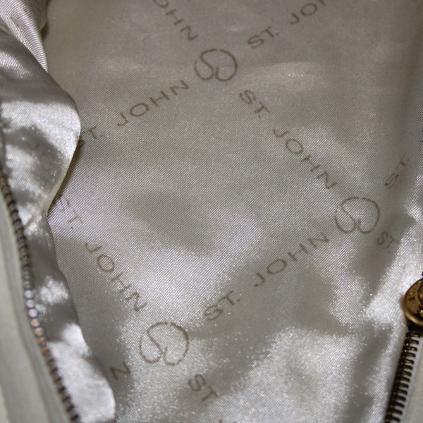 St John Sportswear VTG Sz L Cream Gold Lined Collar Cotton Viscose Rayon Jacket