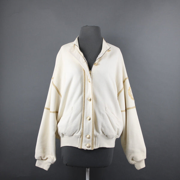 St John Sportswear VTG Sz L Cream Gold Lined Collar Cotton Viscose Rayon Jacket