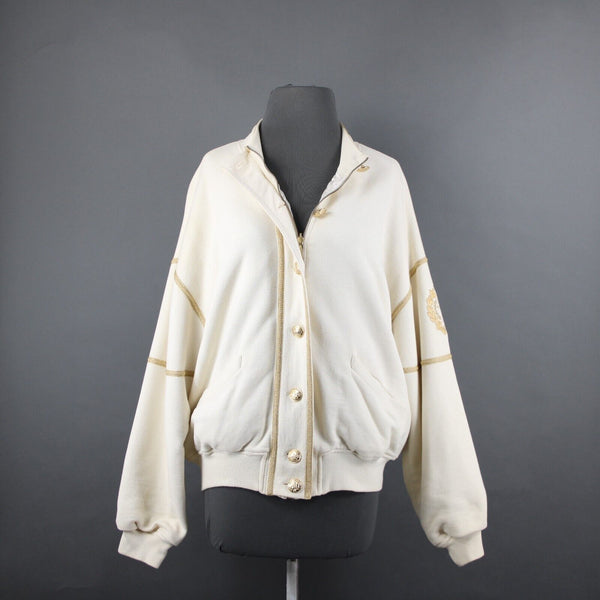 St John Sportswear VTG Sz L Cream Gold Lined Collar Cotton Viscose Rayon Jacket